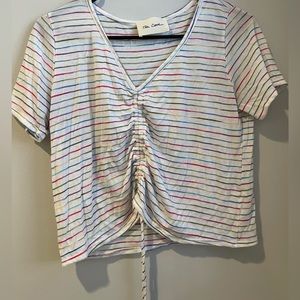 multi-color striped short sleeve shirt
